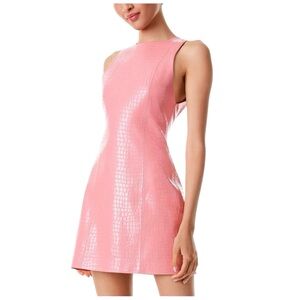 Alice + Olivia Glossy Pink Croc-Embossed Mini Dress